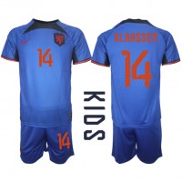 Fotballdrakt Barn Nederland Davy Klaassen #14 Bortedraktsett VM 2022 Kortermet (+ Korte bukser)